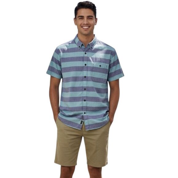 Aeropostale Shirt Mens XL Striped Button Up Short Sleeve Casual - Picture 1 of 11